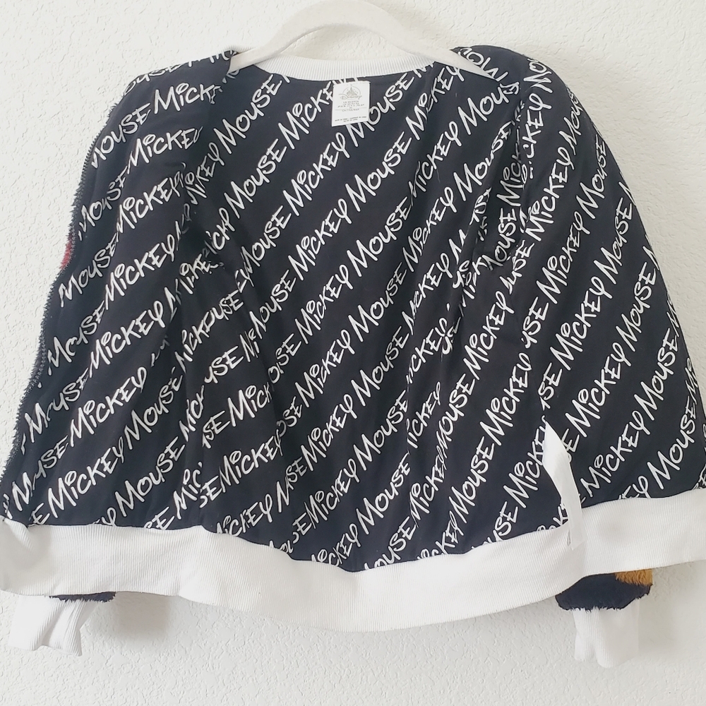 Disney Store Black Mickey Soft Teddy Fleece Zip Up Crop Bomber Sweater Jacket XS - Picture 3 of 15